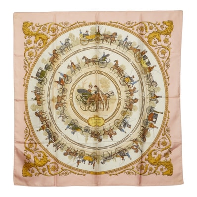 エルメス カレ90 LA PROMENADE DE LONGCHAMPS ロンシャンへの散歩 スカーフ 大判 マルチカラー シルク レディース HERMES 中古
