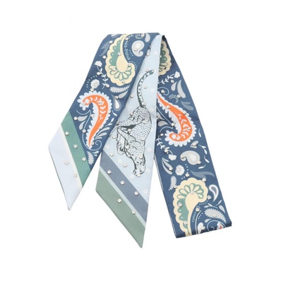 エルメス HERMES ツイリー GUEPARDS BANDANA スカーフ 衣料品 シルク シルク レディース ブルー系 / マルチカラー 【中古】