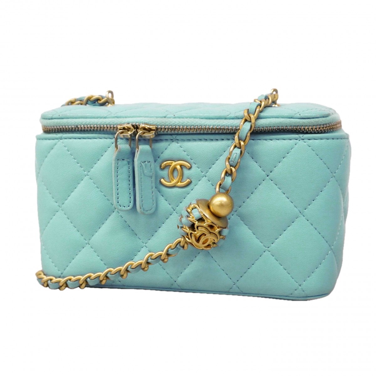 【6db2242-k】シャネル ショルダーバッグ マトラッセ チェーンショルダー ラムスキン スカイブルー ゴールド金具【中古】レディース