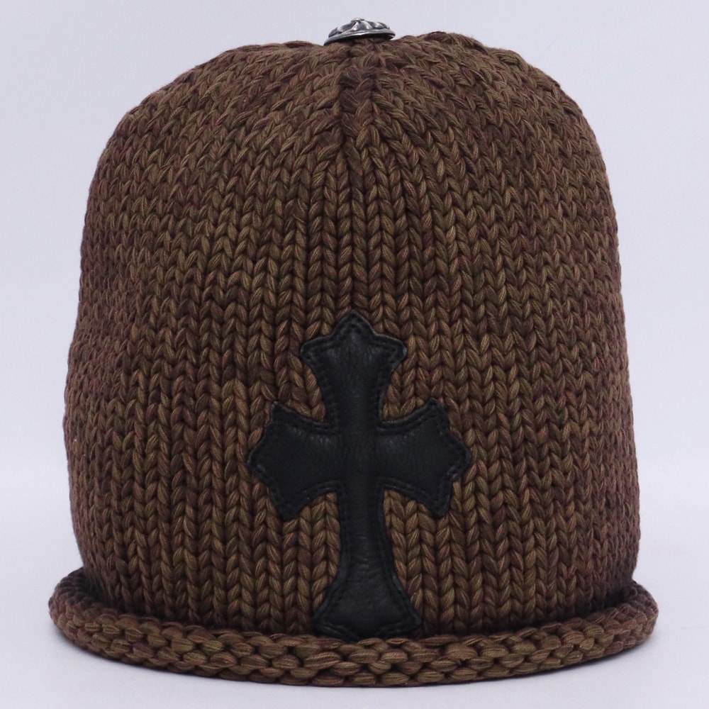 Chrome Hearts Leather Cross Patch Cotton Beanie "Brown/Black"