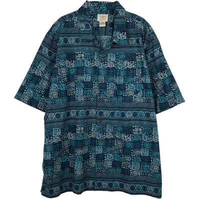 古着 90~00年代 エルエルビーン L.L.Bean 総柄 半袖 オープンカラー コットンシャツ ボックスシャツ メンズXL相当 ヴィンテージ/eaa650743