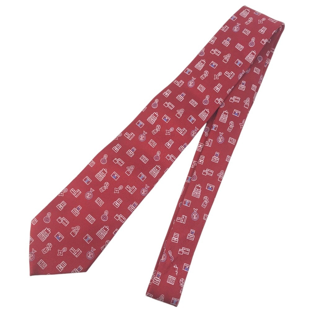 ルイヴィトン LOUIS VUITTON LVロゴ M71758 アクセサリー ネクタイ シルク レッド 美品