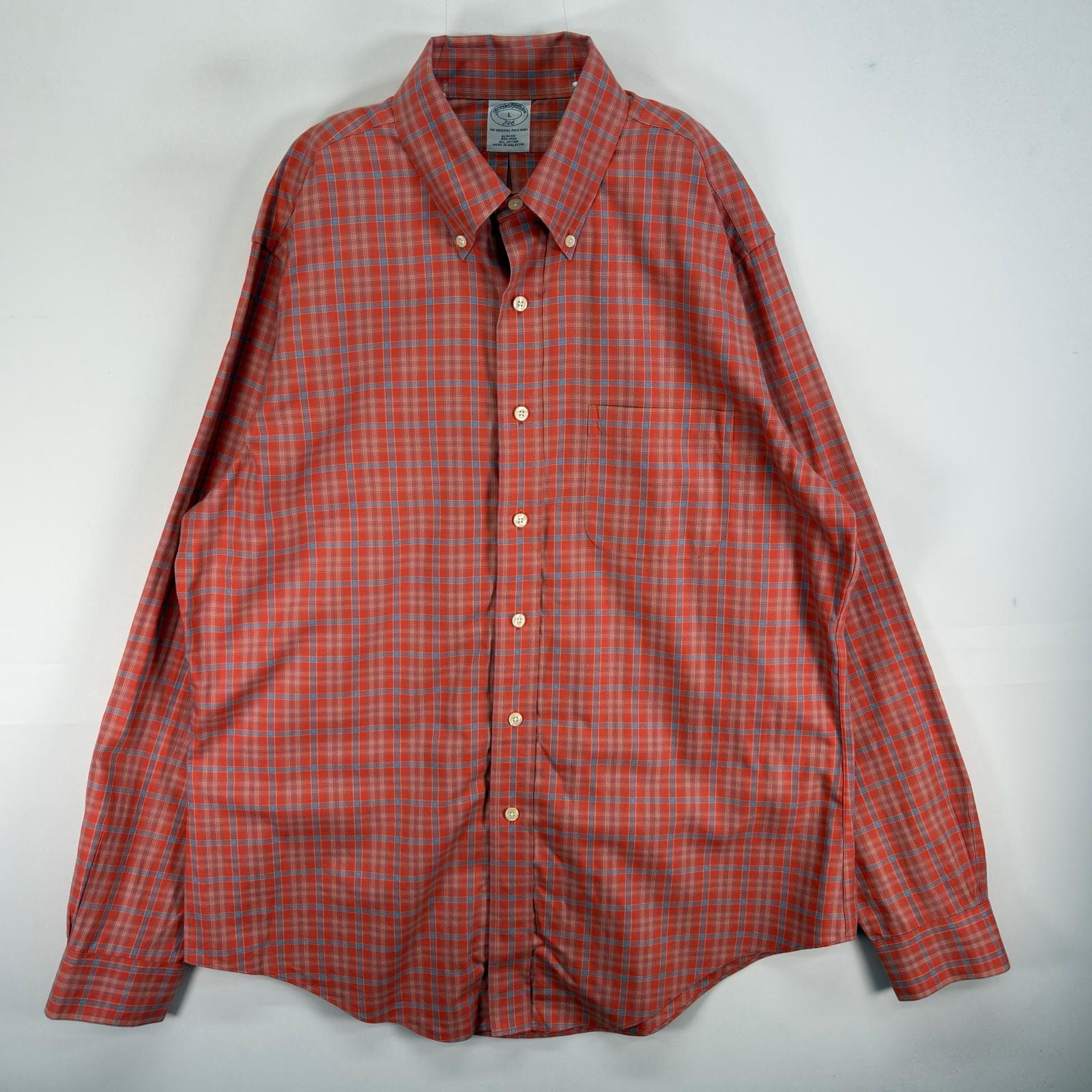 古着 ブルックスブラザーズ Brooks Brothers 長袖シャツ チェック 胸ポケ 346 L オレンジ系 マルチカラー メンズ