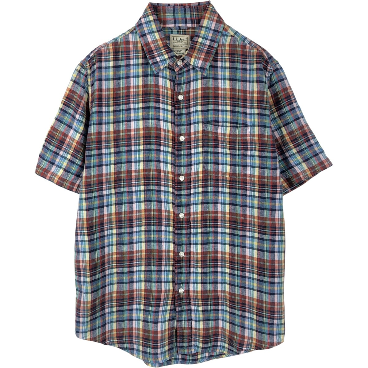 古着 90~00年代 エルエルビーン L.L.Bean チェック柄 半袖 リネンシャツ メンズM相当 ヴィンテージ/eaa654363