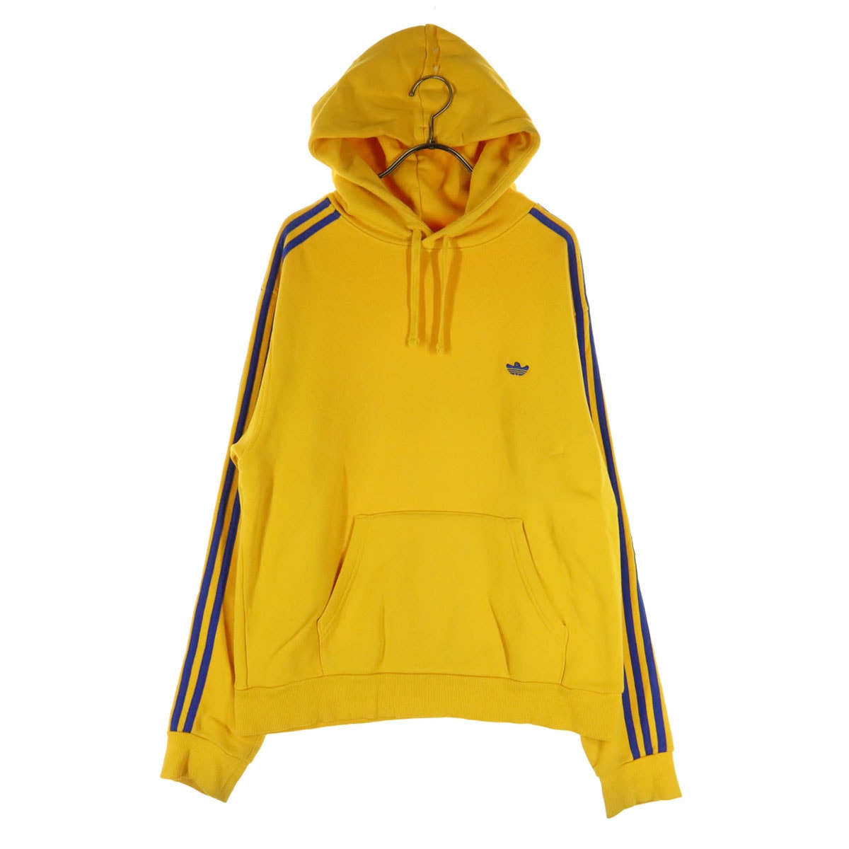 adidas アディダス コットン ワンポイントロゴ バイカラー 長袖 スウェットパーカー L イエロー