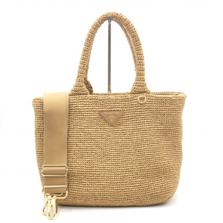 PRADA(プラダ)ラフィア トートバッグ ハンドバッグ ショルダーバッグ ベージュ ラフィア ゴールド金具 2WAY レディース 【中古】