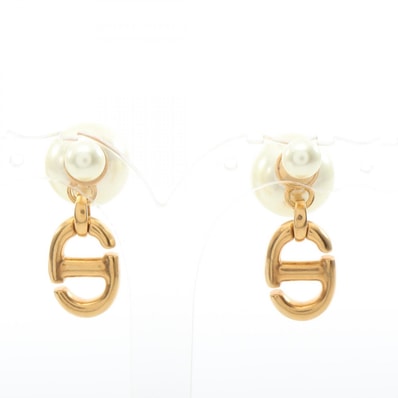 ディオール Dior トライバル CDロゴ ピアス ジュエリー GP(ゴールドメッキ) フェイクパール レディース ゴールド系 / ホワイト系 【中古】