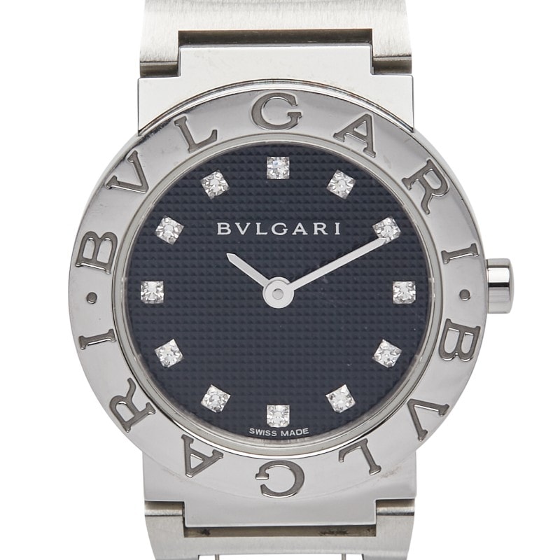 ブルガリ ブルガリブルガリ 12Pダイヤ 腕時計 BBL26S クオーツ ブラック文字盤 ステンレススチール レディース BVLGARI 【中古】