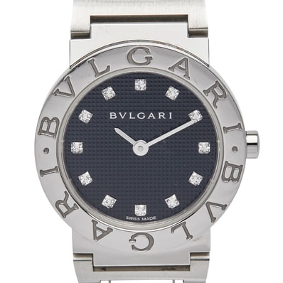 ブルガリ ブルガリブルガリ 12Pダイヤ 腕時計 BBL26S クオーツ ブラック文字盤 ステンレススチール レディース BVLGARI 【中古】
