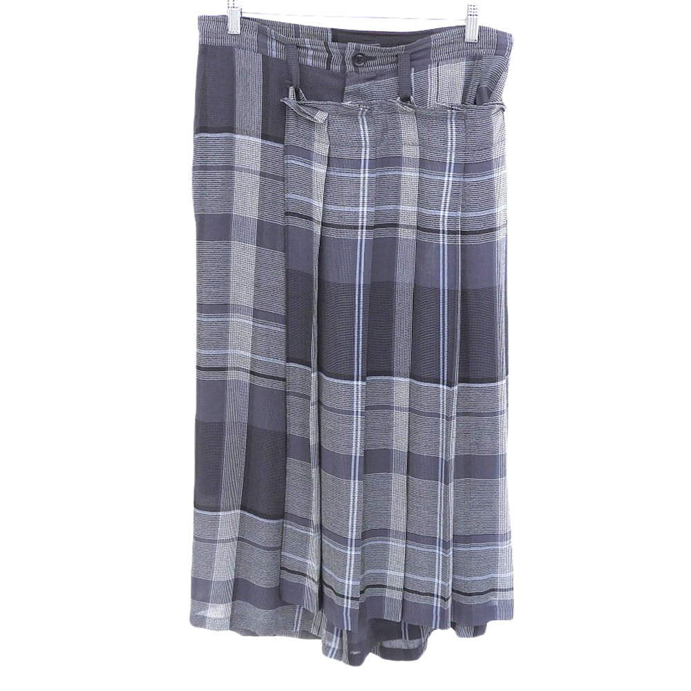 ワイズ 美品 チェック柄 ラップ ワイドトラウザー ボトムス レディース ブラック×グレー 1 YP-P23-210 1