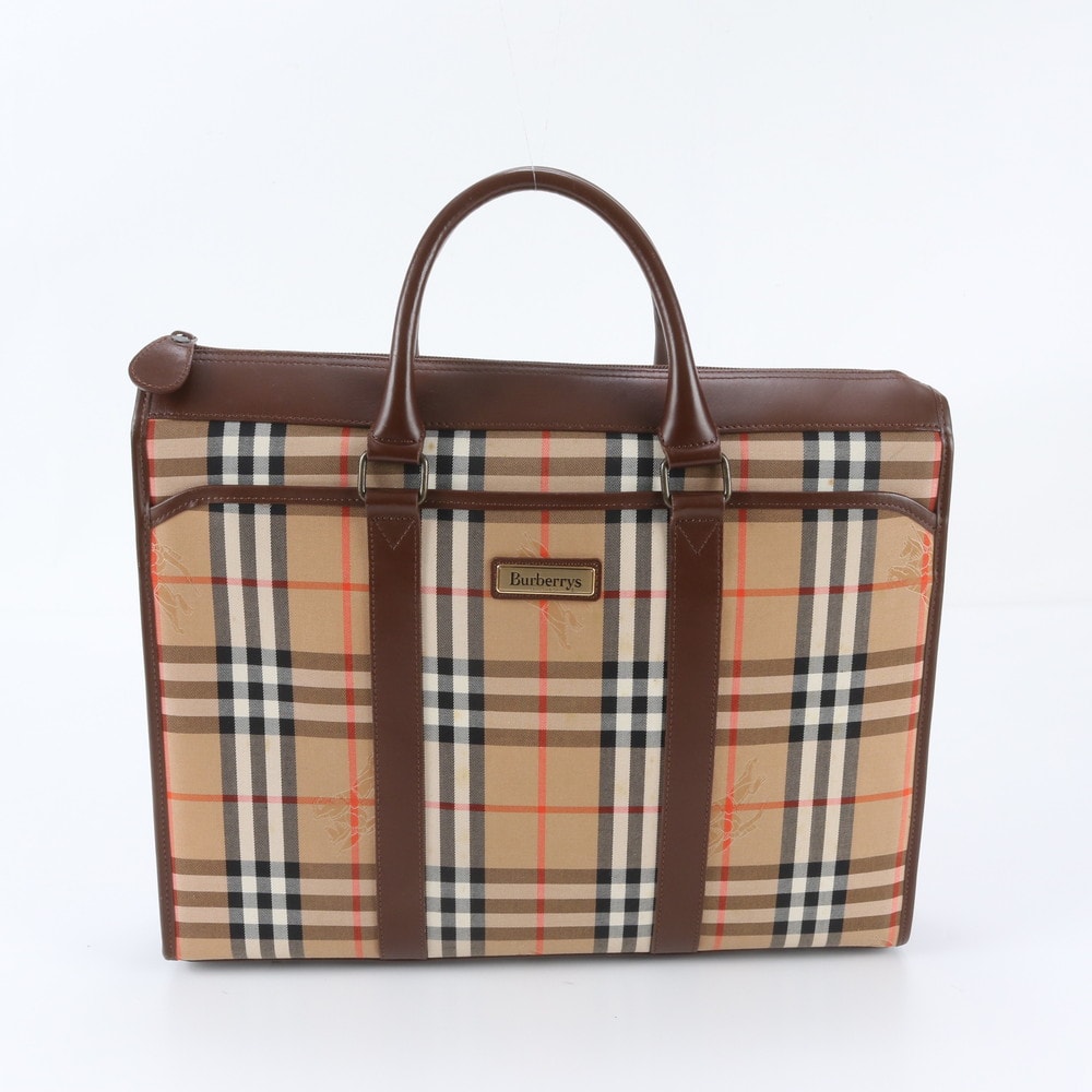 ■美品 バーバリー ノバ チェックビジネス バッグ レザー×キャンバス