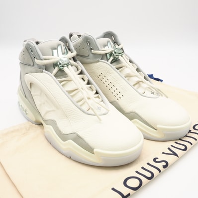 極美品 LOUIS VUITTON ルイ・ヴィトン グレインカーフ LVトレーナー2 ライン スニーカー 8.5 27 1ABZ24/GO0263 スニーカー アイボリー グレー ブルー グレインカーフレザー メンズ