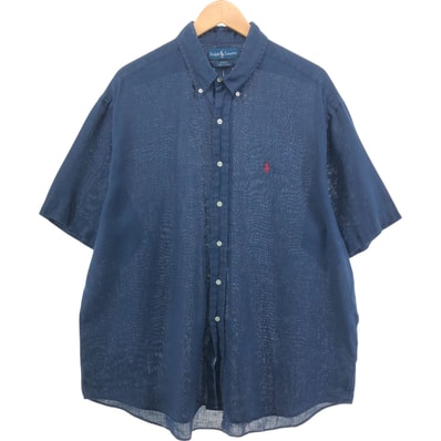 古着 ラルフローレン Ralph Lauren BLAKE 半袖 リネン ボタンダウンシャツ メンズXL相当/eaa552967