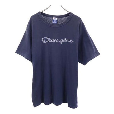 Champion チャンピオン 90s オールド 青タグ ロゴプリント 半袖 Tシャツ L ネイビー