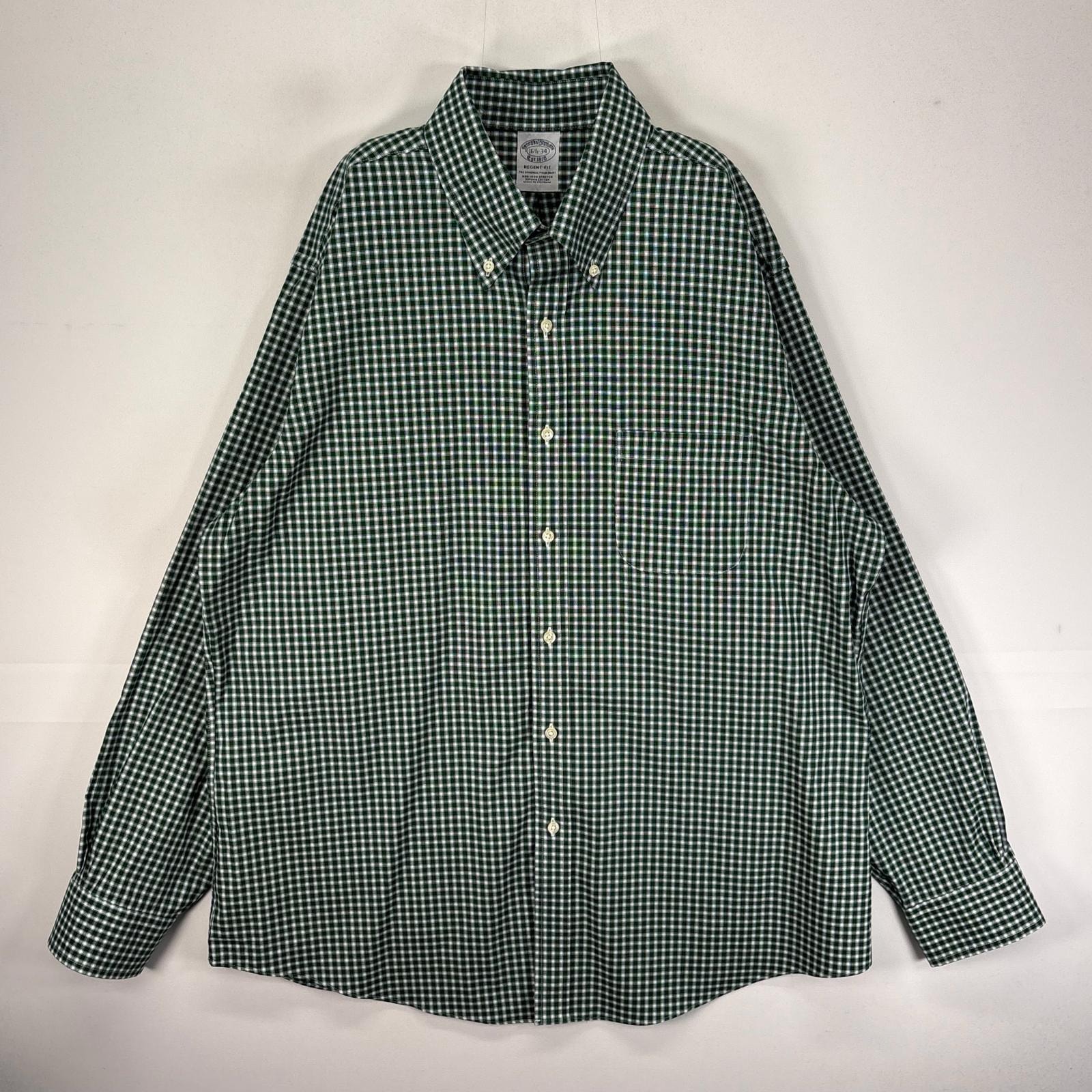 古着 ブルックスブラザーズ Brooks Brothers 長袖シャツ ボタンダウン 胸ポケット L  グリーン系 チェック メンズ