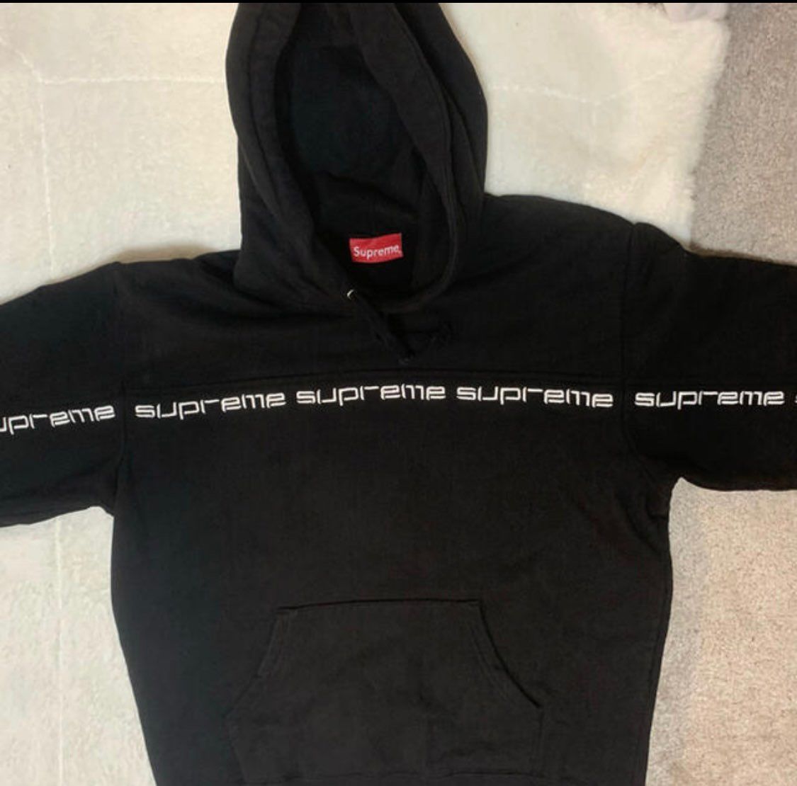 Supreme Text Stripe Hooded Sweatshirt "Black"