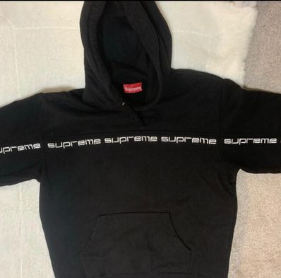 Supreme Text Stripe Hooded Sweatshirt "Black"