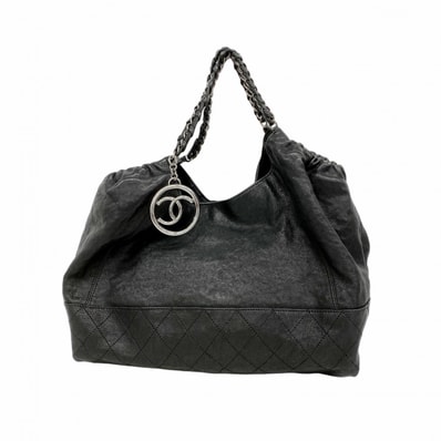 【6ea0218-k】シャネル チェーントート ココカバス レザー ブラック シルバー金具【中古】レディース
