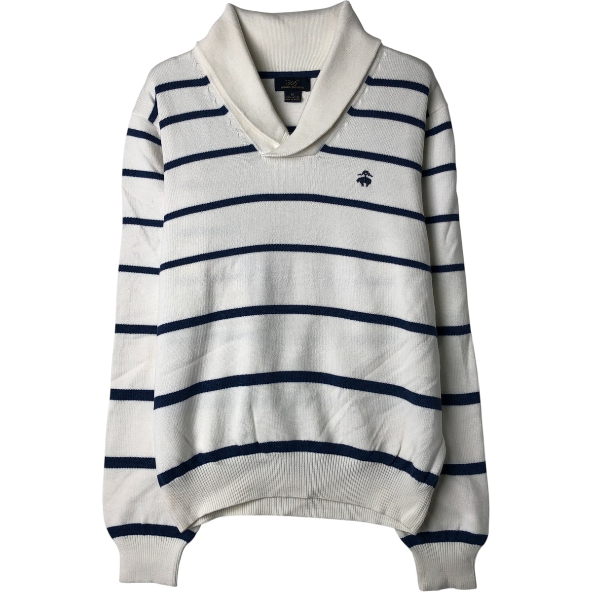 古着 ブルックスブラザーズ Brooks Brothers 346 ボーダー柄 ショールカラー コットンニットセーター メンズM相当/eaa399797