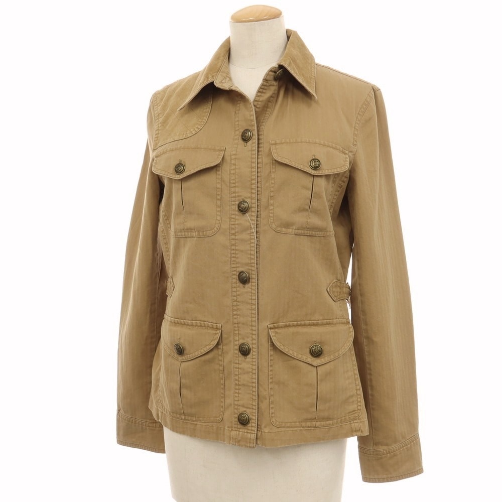 【中古】ラルフローレン RALPH LAUREN コットン ヘリンボーン サファリジャケット ベージュ【サイズ4】【レディース】