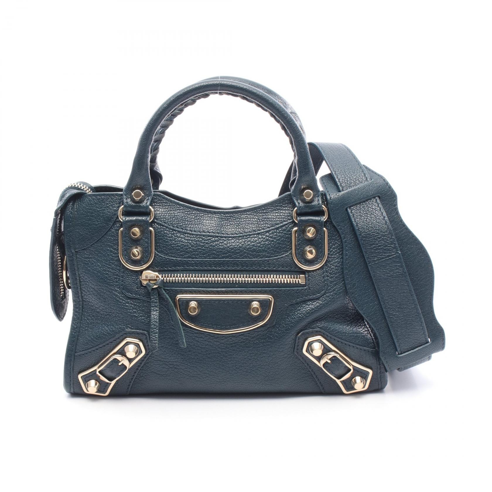 バレンシアガ BALENCIAGA クラシック メタリック エッジ ミニ シティ ハンドバッグ バッグ レザー レディース グリーン系 390160 【中古】