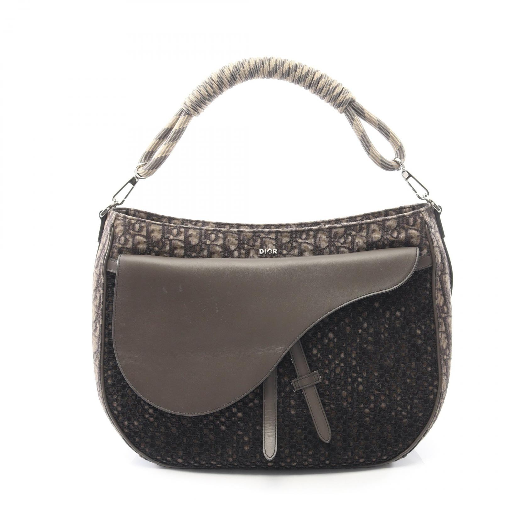 ディオール Dior サドルバッグ ショルダーバッグ バッグ キャンバス レザー レディース カーキ系 / ブラック系 【中古】