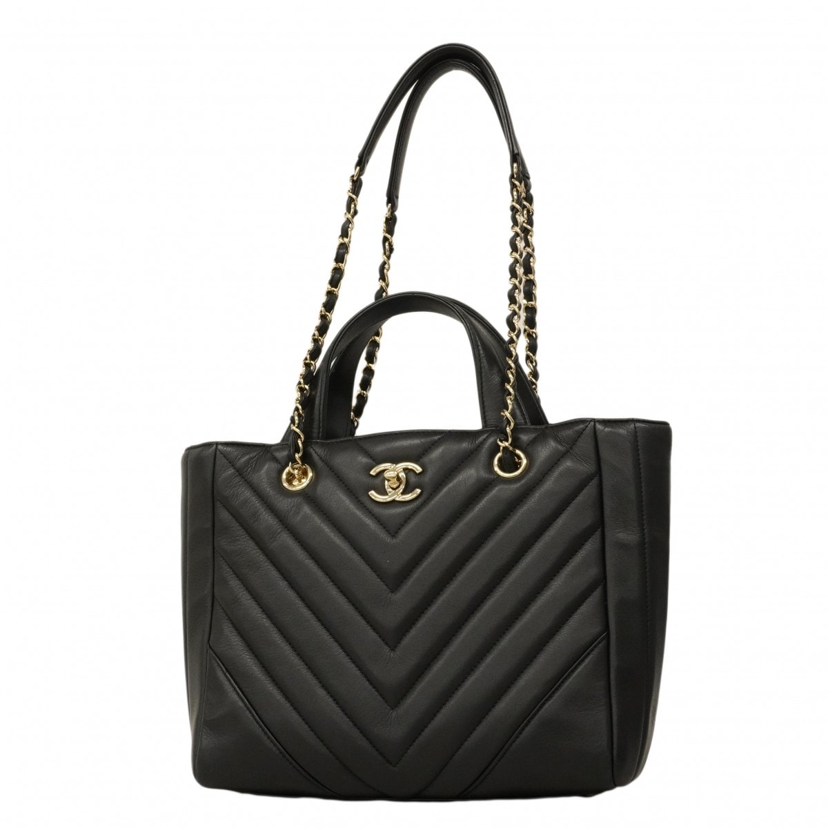 ★最終価格★SALE【6cd5438】シャネル ハンドバッグ Vステッチ チェーンショルダー ラムスキン ブラック シャンパンゴールド金具 2wayバッグ【中古】レディース