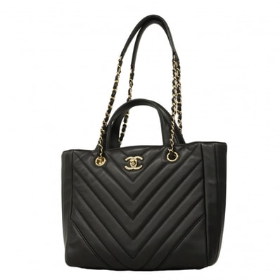 ★最終価格★SALE【6cd5438】シャネル ハンドバッグ Vステッチ チェーンショルダー ラムスキン ブラック シャンパンゴールド金具 2wayバッグ【中古】レディース