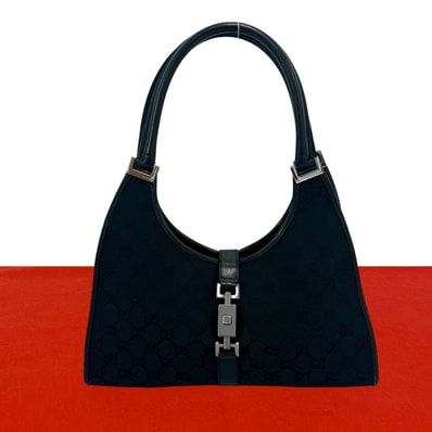 GUCCI グッチ GG 柄 ジャッキー金具 キャンバス レザー トートバッグ ブラック
36632