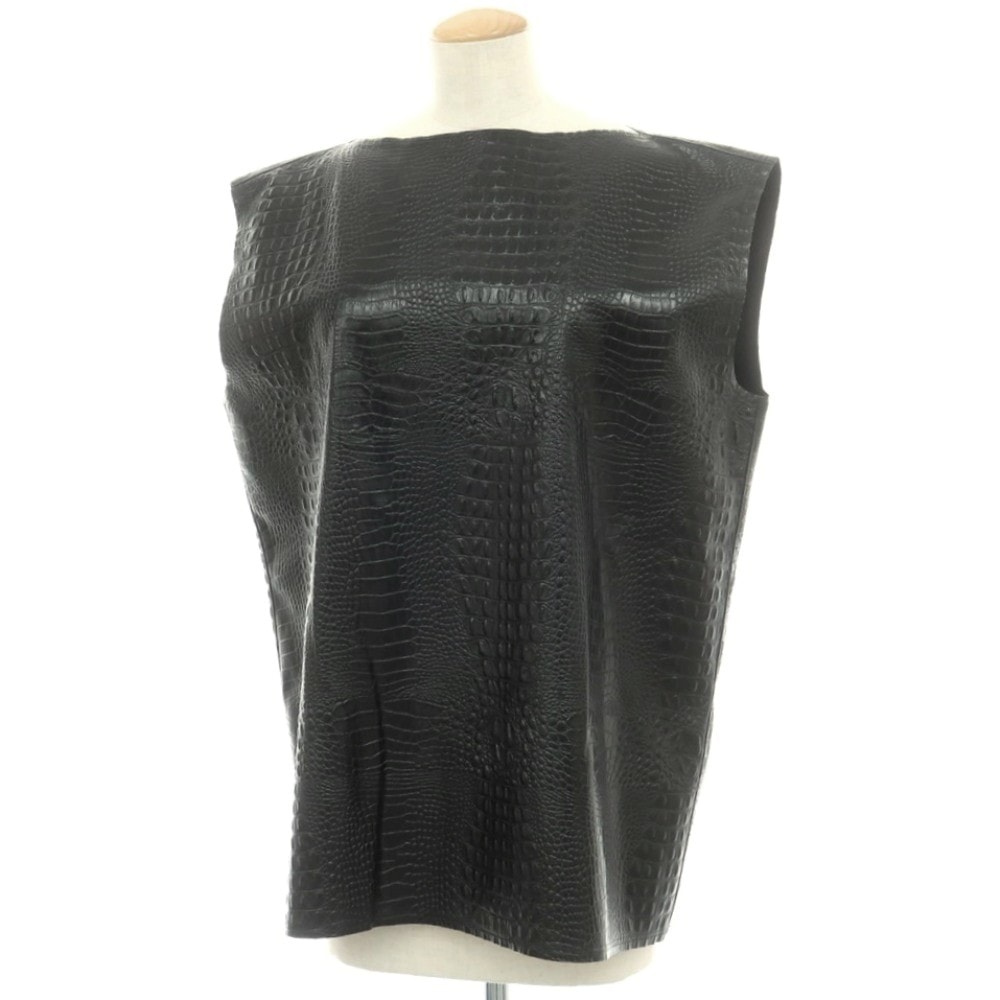 【中古】ジュンヤワタナベ JUNYA WATANABE 2024年秋冬 合成皮革 ボートネック ノースリーブ ブラウス ブラック【サイズS】【レディース】