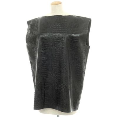 【中古】ジュンヤワタナベ JUNYA WATANABE 2024年秋冬 合成皮革 ボートネック ノースリーブ ブラウス ブラック【サイズS】【レディース】