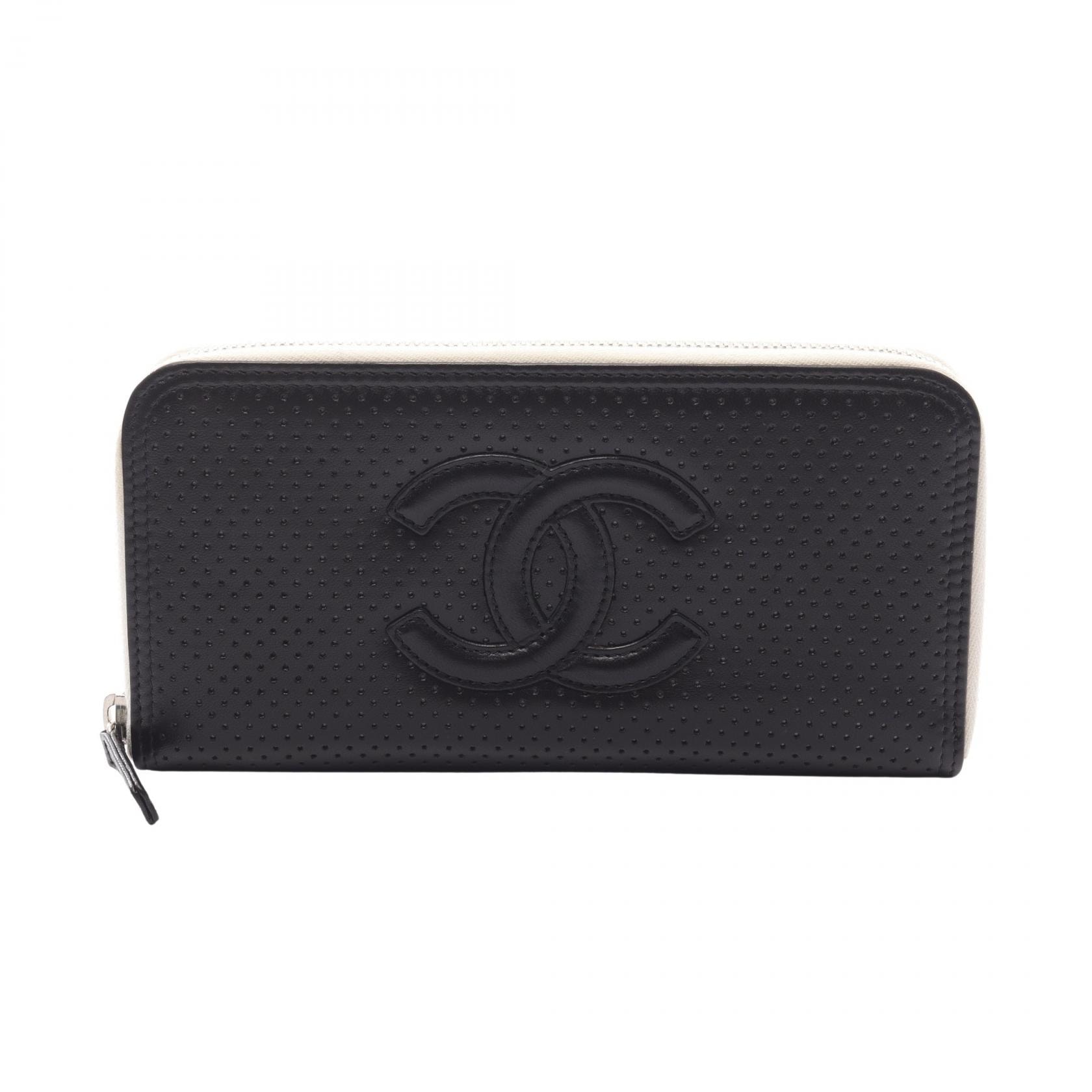 シャネル CHANEL ココマーク ラウンド長財布 財布 レザー レディース ブラック系 / ホワイト系 【中古】