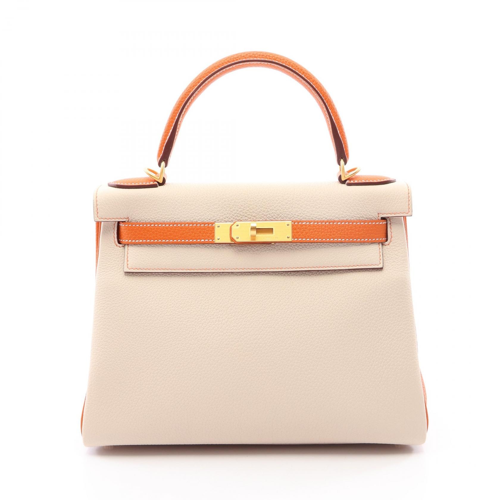 エルメス HERMES ケリー28 クレ パーソナルオーダー 内縫い 2WAY ハンドバッグ バッグ トゴ トゴ オレンジ K刻印(2025年製造) レディース アイボリー系 / オレンジ系 【中古】