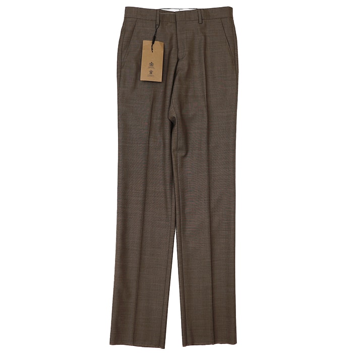 SALE【未使用】BURBERRY バーバリー チェック スラックス サイズ 46 メンズ ウール100% パンツ ボトムス タグ/ボタン付属 グレージュ ブラウン 茶色 イタリア製