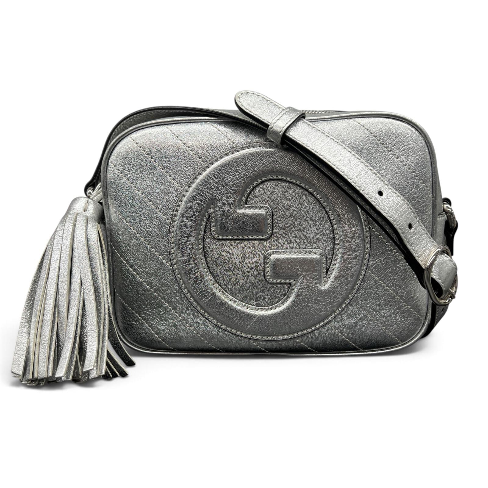 GUCCI 美品 グッチ ブロンディ スモール ショルダーバッグ 742360 レザー ダブルG GG シルバー クロスボディ ポシェット ABランク 中古 鑑定済 グッチバッグ