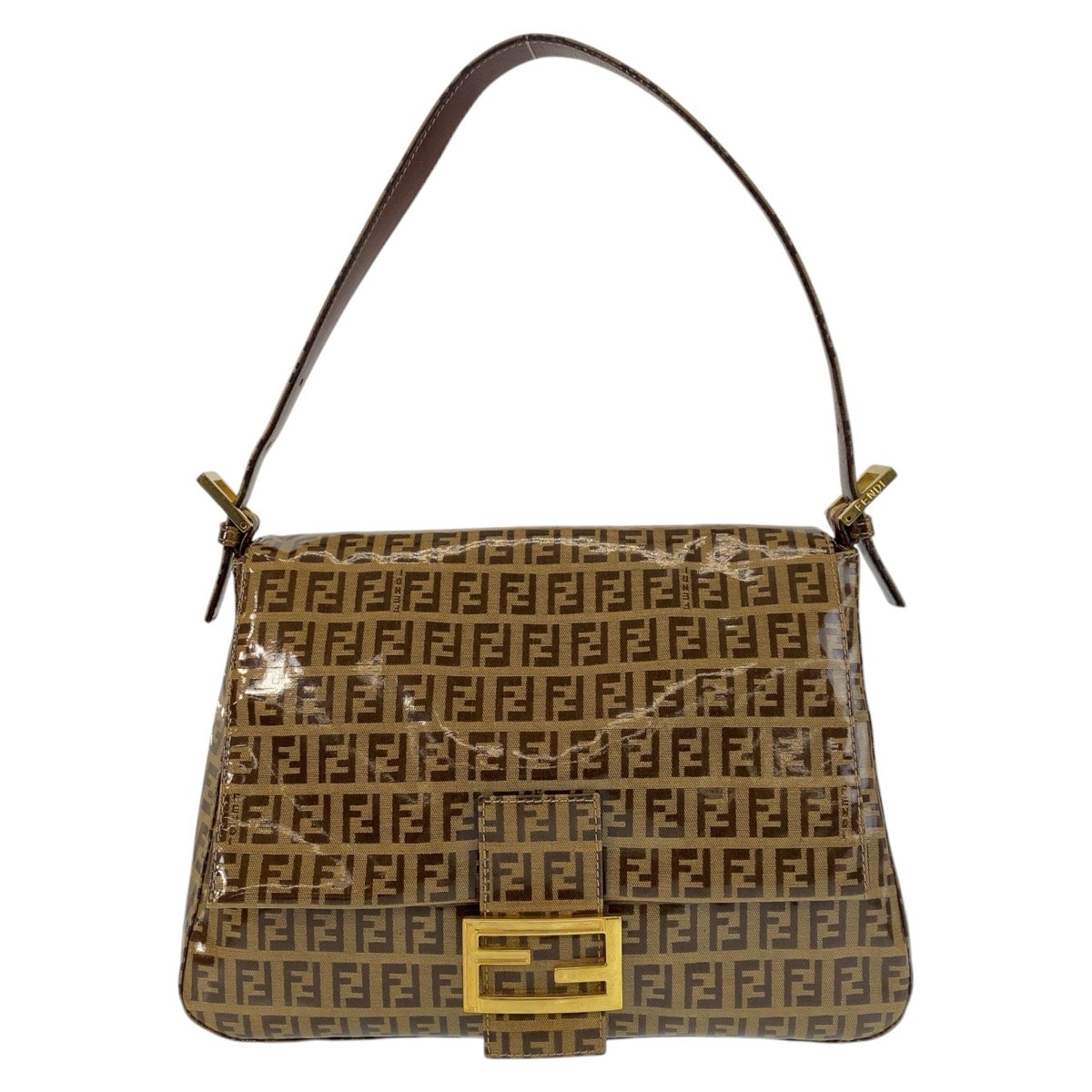 美品 FENDI フェンディ ズッキーノ マンマバケット ブラウン ゴールド金具 エナメル レザー/ ショルダーバッグ 500937 【中古】