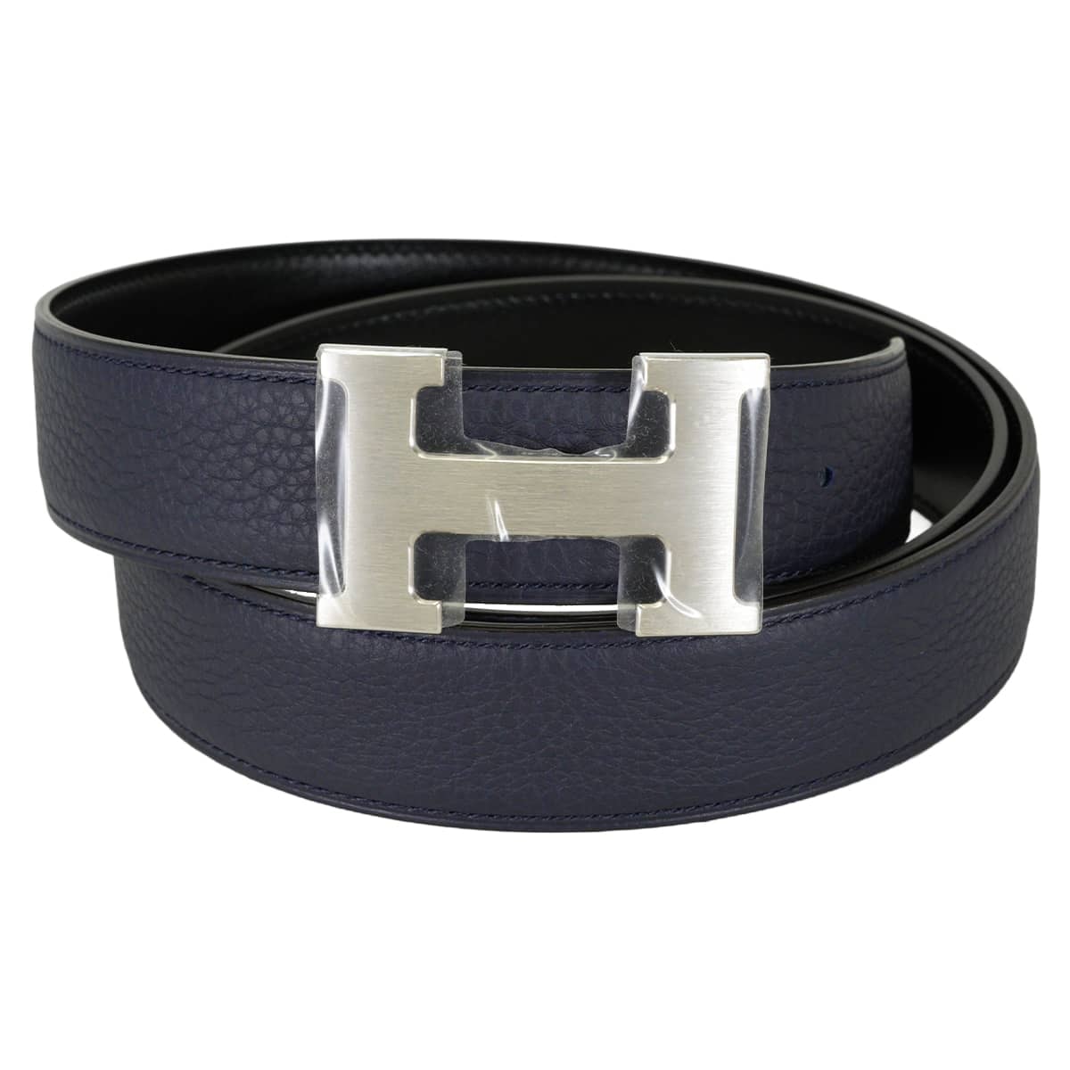HERMES エルメス ベルト Hベルト コンスタンス32 リバーシブル ブルーインディゴ/黒 (ブラック) トゴ/ボックスカーフ #95 マットシルバー金具 W刻印 [紙袋・リボン付] 新品