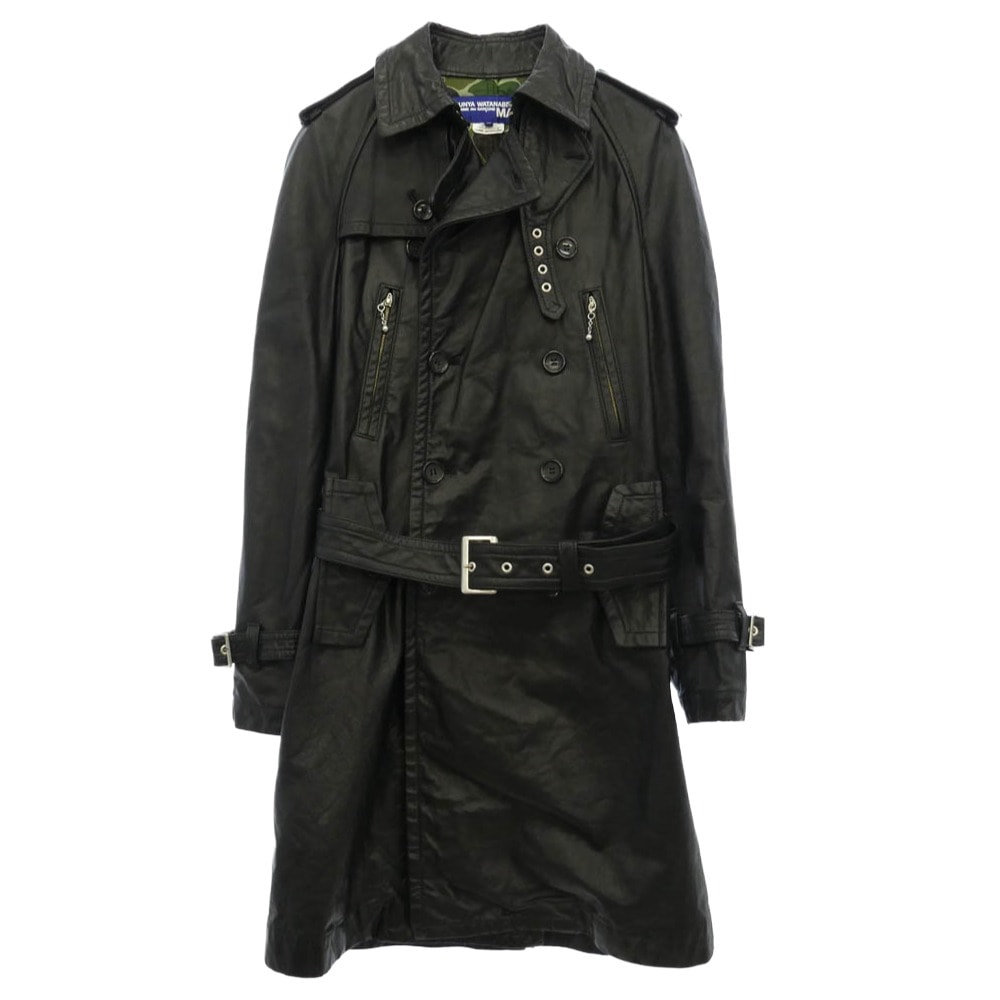 JUNYA WATANABE COMME des GARCONS MAN ジュンヤワタナベコムデギャルソンマン 07AW AD2007 WT-C023 裏地カモ オールレザー ベルテッドトレンチコート ブラック系 SS【中古】