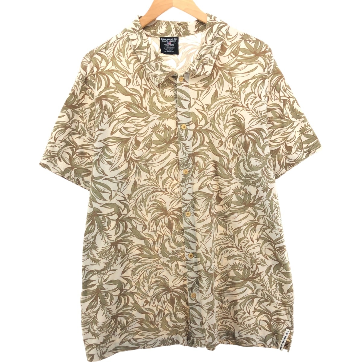 古着 ラルフローレン Ralph Lauren POLO JEANS COMPANY リーフ柄 ワイドカラー ハワイアンアロハシャツ メンズXL相当/eaa543132