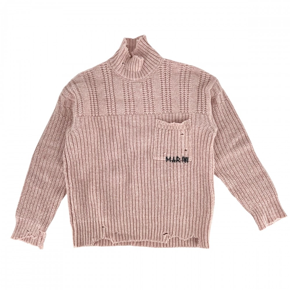 MARNI マルニ ニット デストロイ ダメージ ハイネック 24AW 服 アパレル 48 DVMG0054A0 ピンク ビーガンウール レディース 秋 冬【中古品】