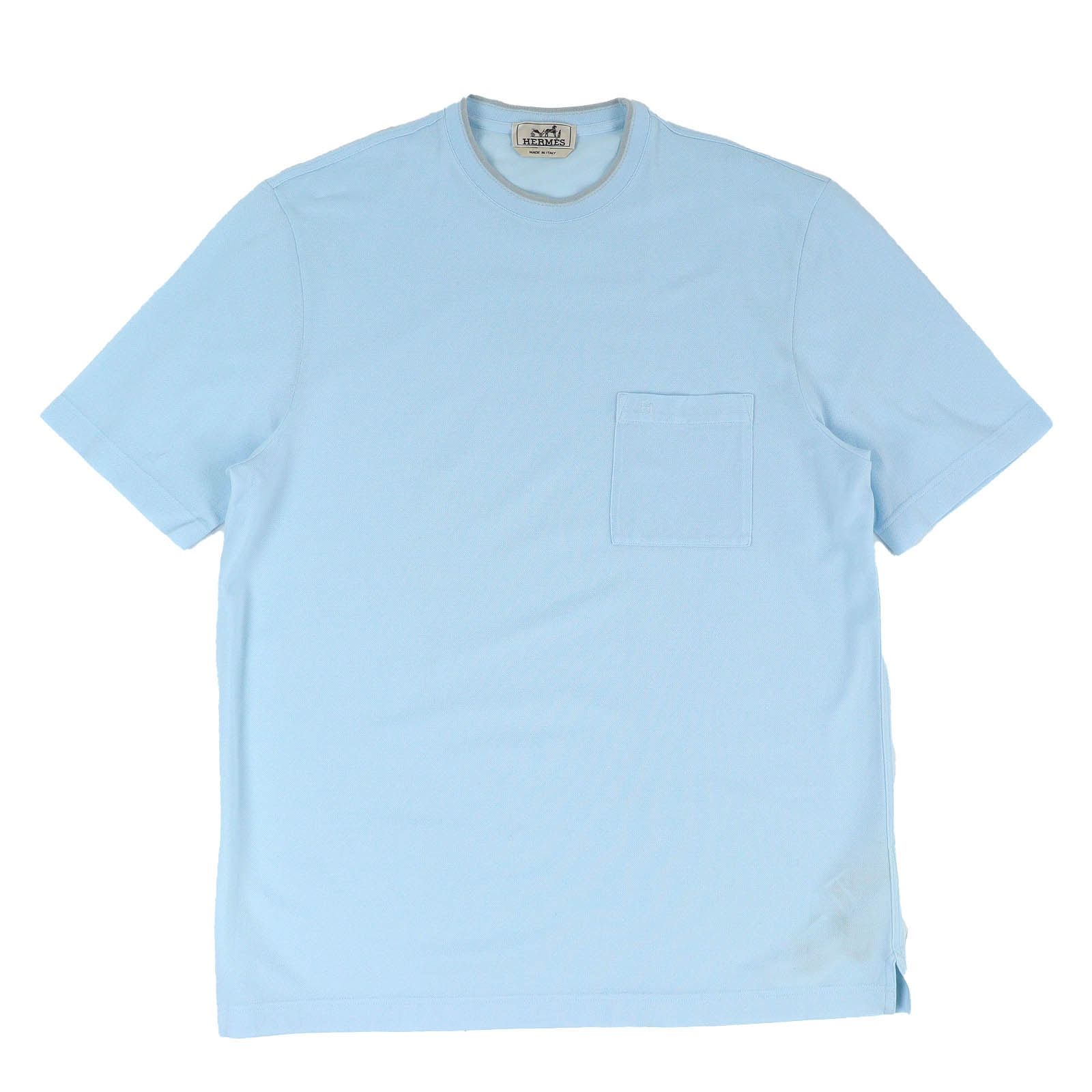 未使用品 エルメス Hロゴ刺繍ポケット 半袖Tシャツ ライトブルー メンズ XL