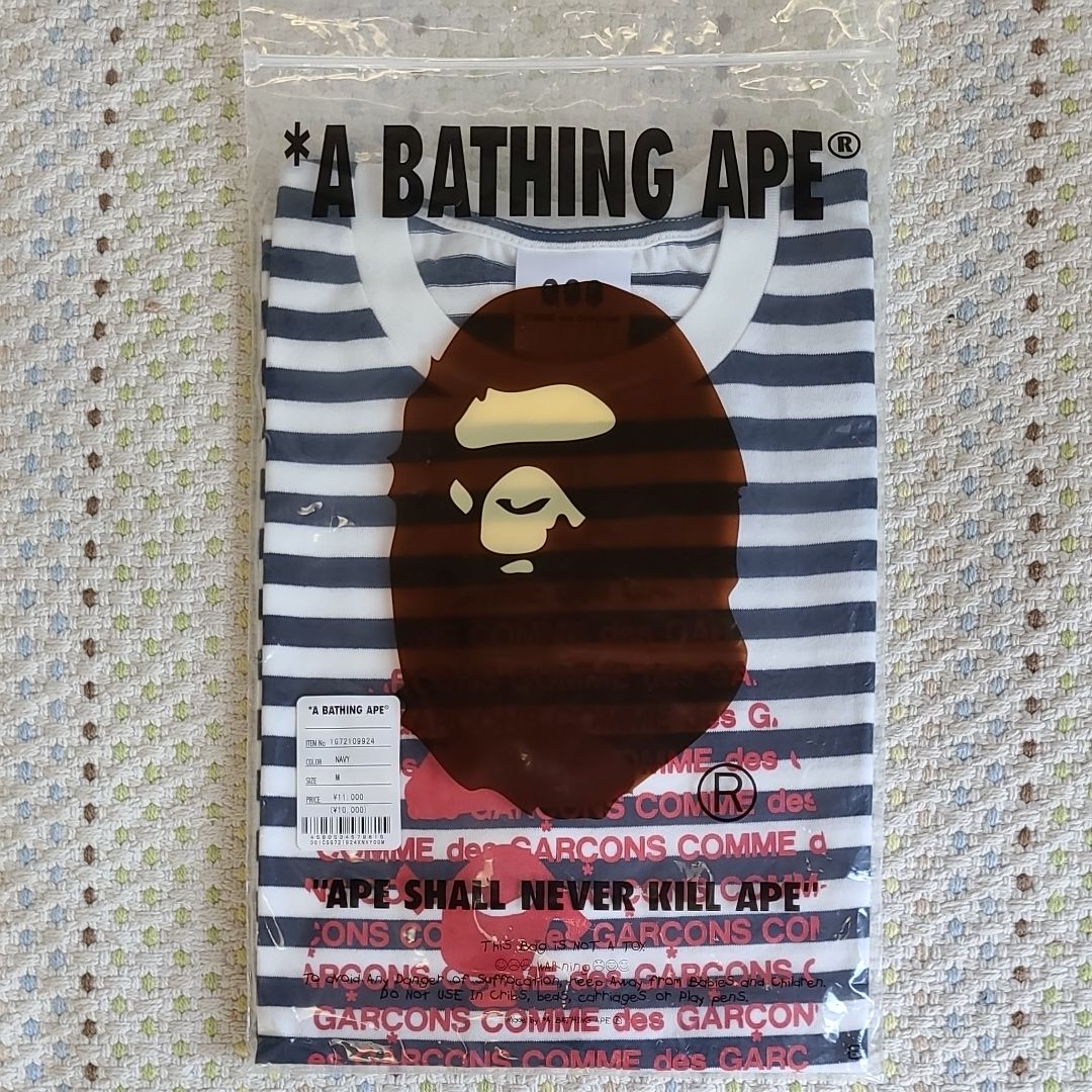 アベイシングエイプ✕コム・デ・ギャルソンボーダーフェイスTシャツ