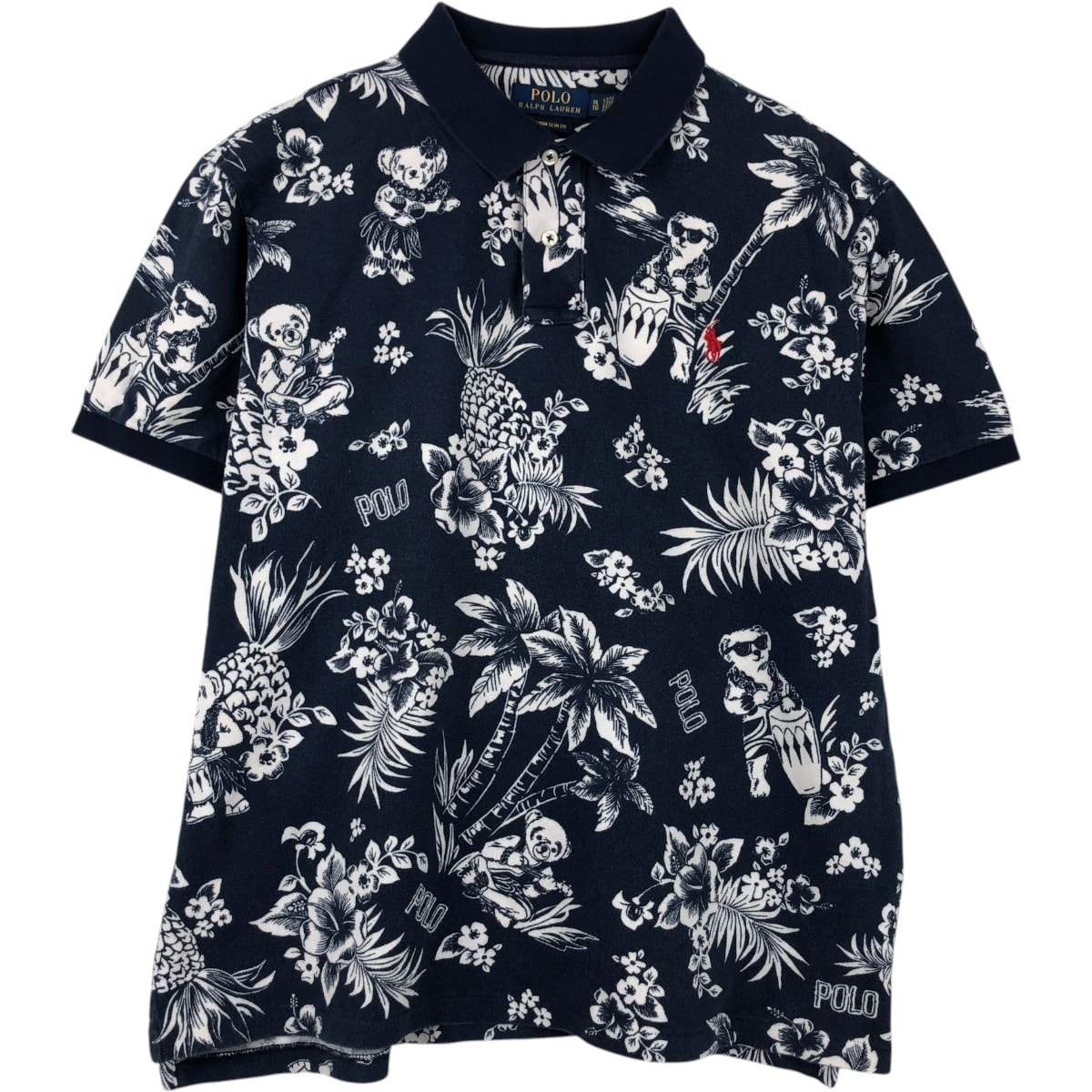 古着 ラルフローレン Ralph Lauren POLO RALPH LAUREN CUSTOM SLIM FIT 総柄 半袖 ポロシャツ メンズXL相当/eaa654608