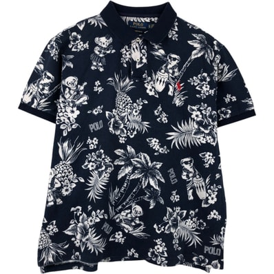 古着 ラルフローレン Ralph Lauren POLO RALPH LAUREN CUSTOM SLIM FIT 総柄 半袖 ポロシャツ メンズXL相当/eaa654608