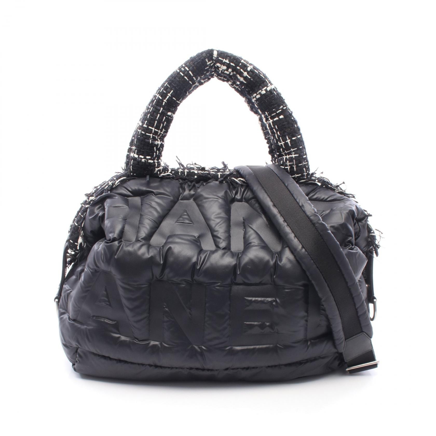 シャネル CHANEL ドゥドーヌ ココネージュ 2WAY トートバッグ バッグ ナイロン ファブリック レザー レディース ブラック系 / ホワイト系 A91937 【中古】