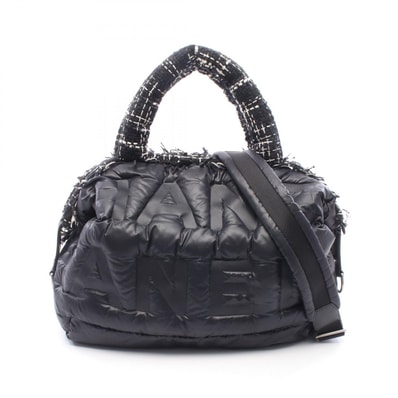 シャネル CHANEL ドゥドーヌ ココネージュ 2WAY トートバッグ バッグ ナイロン ファブリック レザー レディース ブラック系 / ホワイト系 A91937 【中古】