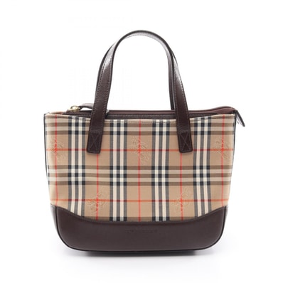 バーバリー BURBERRY ノバチェック ハンドバッグ バッグ キャンバス レザー レディース ベージュ系 / ブラウン系 【中古】