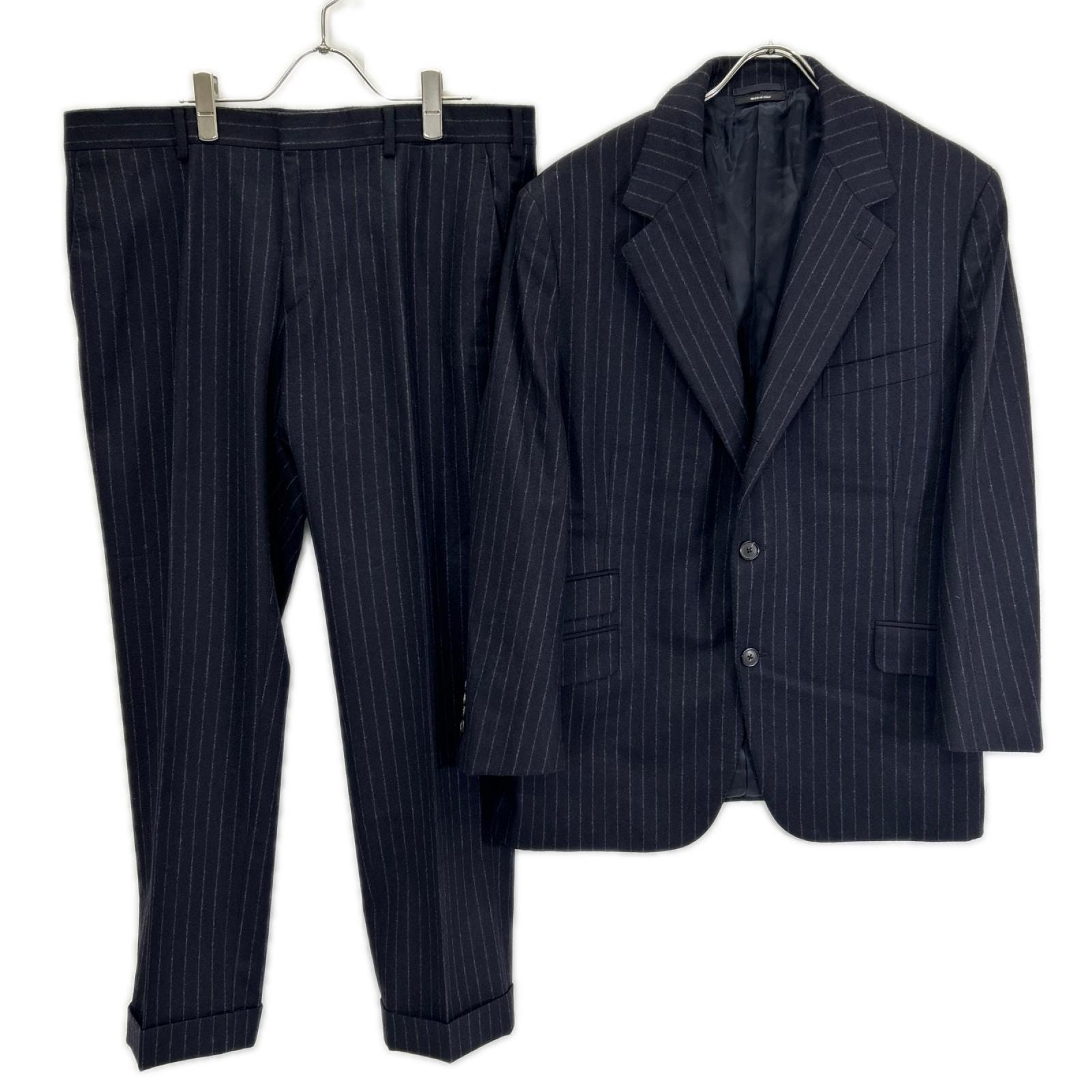エルメス 14AW ネイビー ストライプ ヴァージンウール100 3Bジャケット パンツ スーツ セットアップ 54
