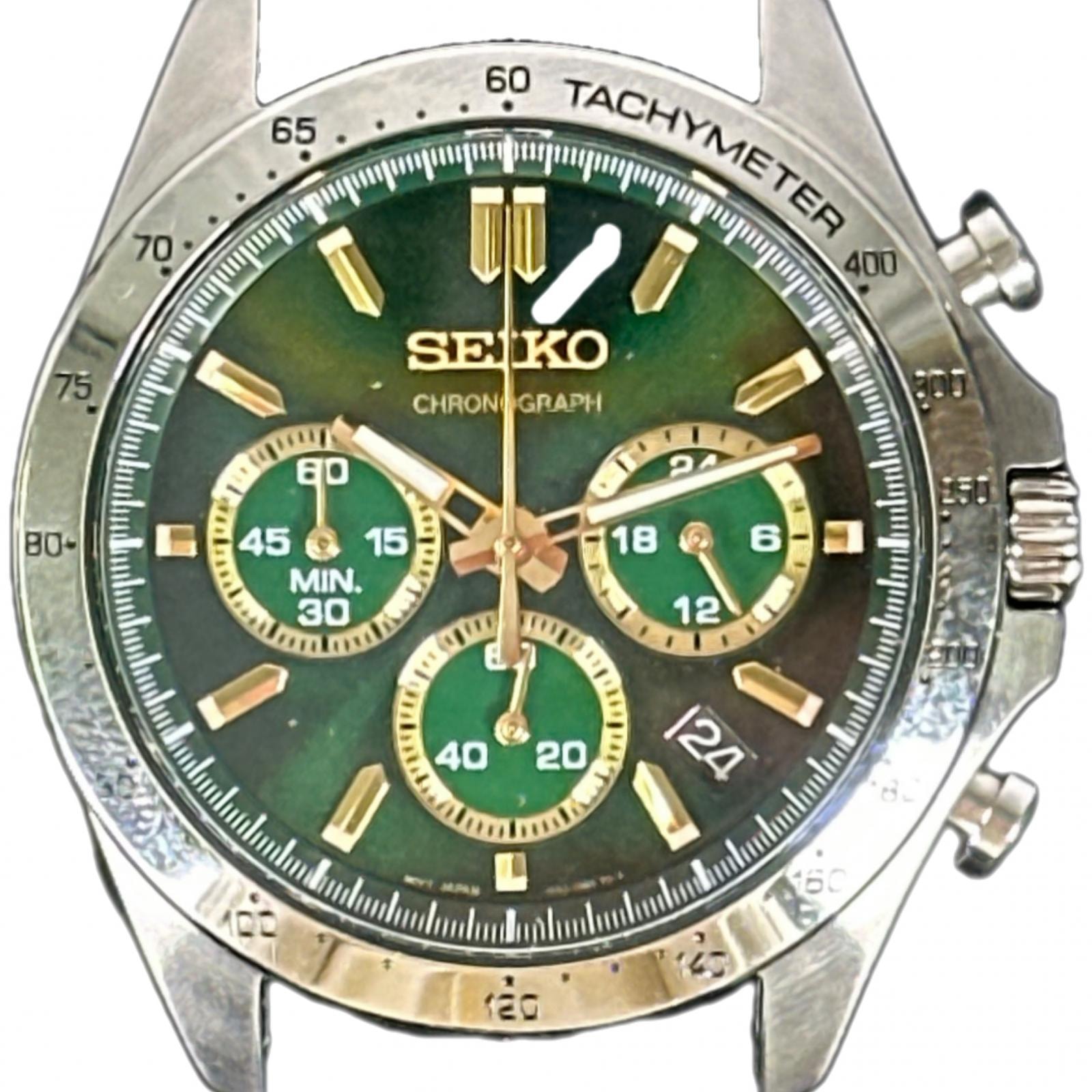 正常可動 美品 SEIKO セイコー SBTR017 腕時計 ケースのみ セイコーセレクション クロノグラフ  グリーン シルバー ステンレススチール メンズ