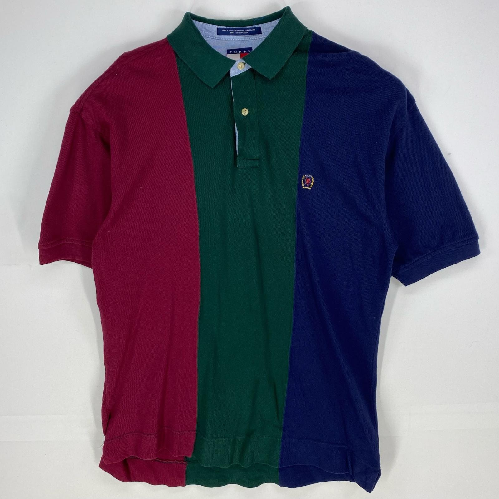 古着 90's/90年代 トミーヒルフィガー TOMMY HILFIGER 半袖シャツ 刺繍ロゴ ワンポイント ポロシャツ M  レッド系 メンズ